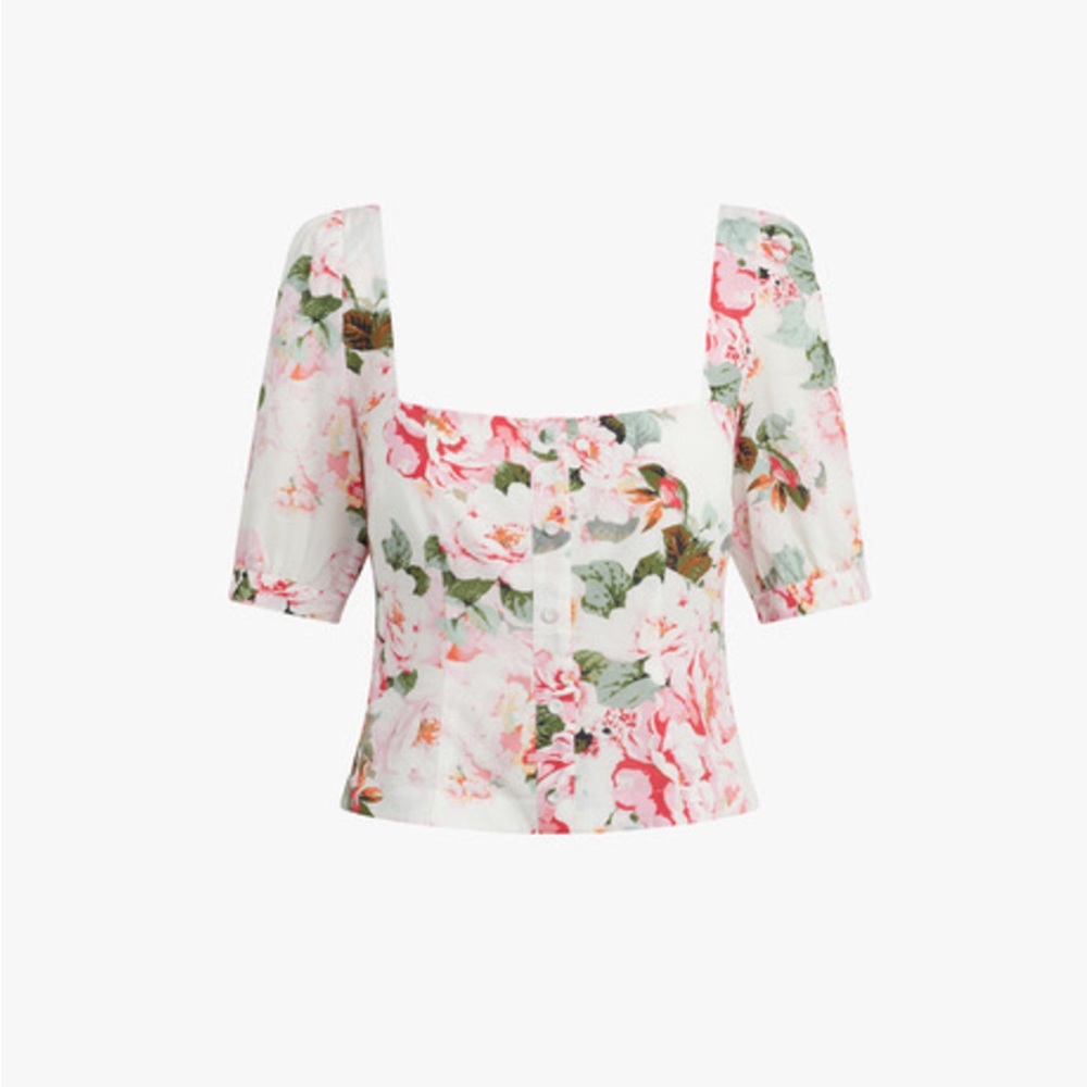 NWT Favorite Daughter Rose Print Square Neck Blouse - Picture 2 of 5